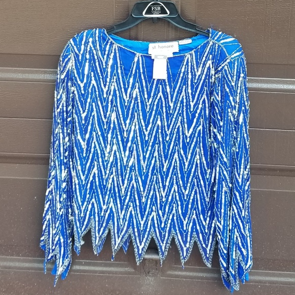 St. Honore Vintage Sequin Beaded Silk Blouse NWT - Picture 1 of 5